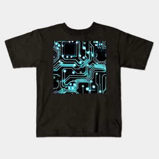 Cyberpunk neon blue futuristic circuitboard wires pattern Kids T-Shirt